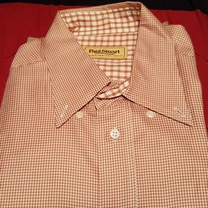 Long 1 button sleeve rust and white shirt